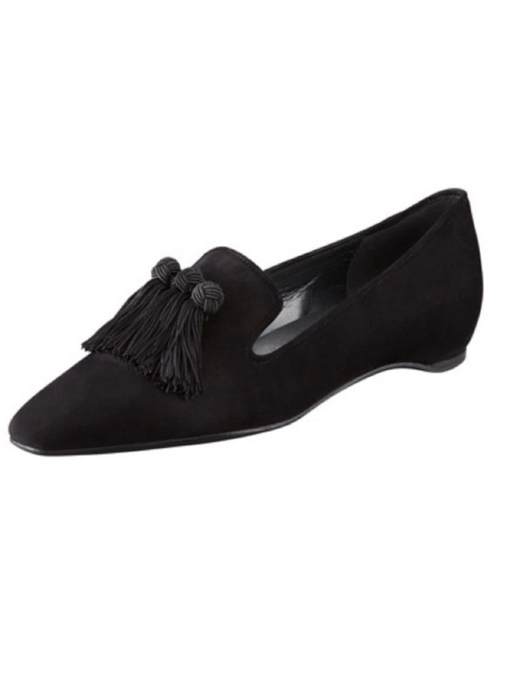 Stuart Weitzman Tasstrio Suede Black Square Tassel Loafer Slip On Whimsical